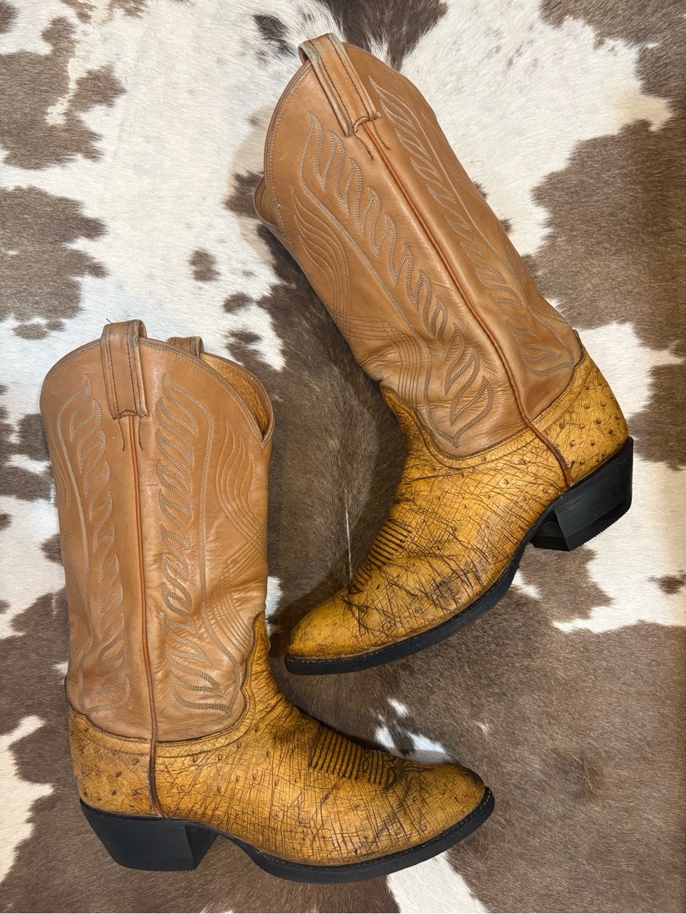 Vintage Black Label Tony Lama Ostrich Western Cowboy Boots 9 1/2 E wide